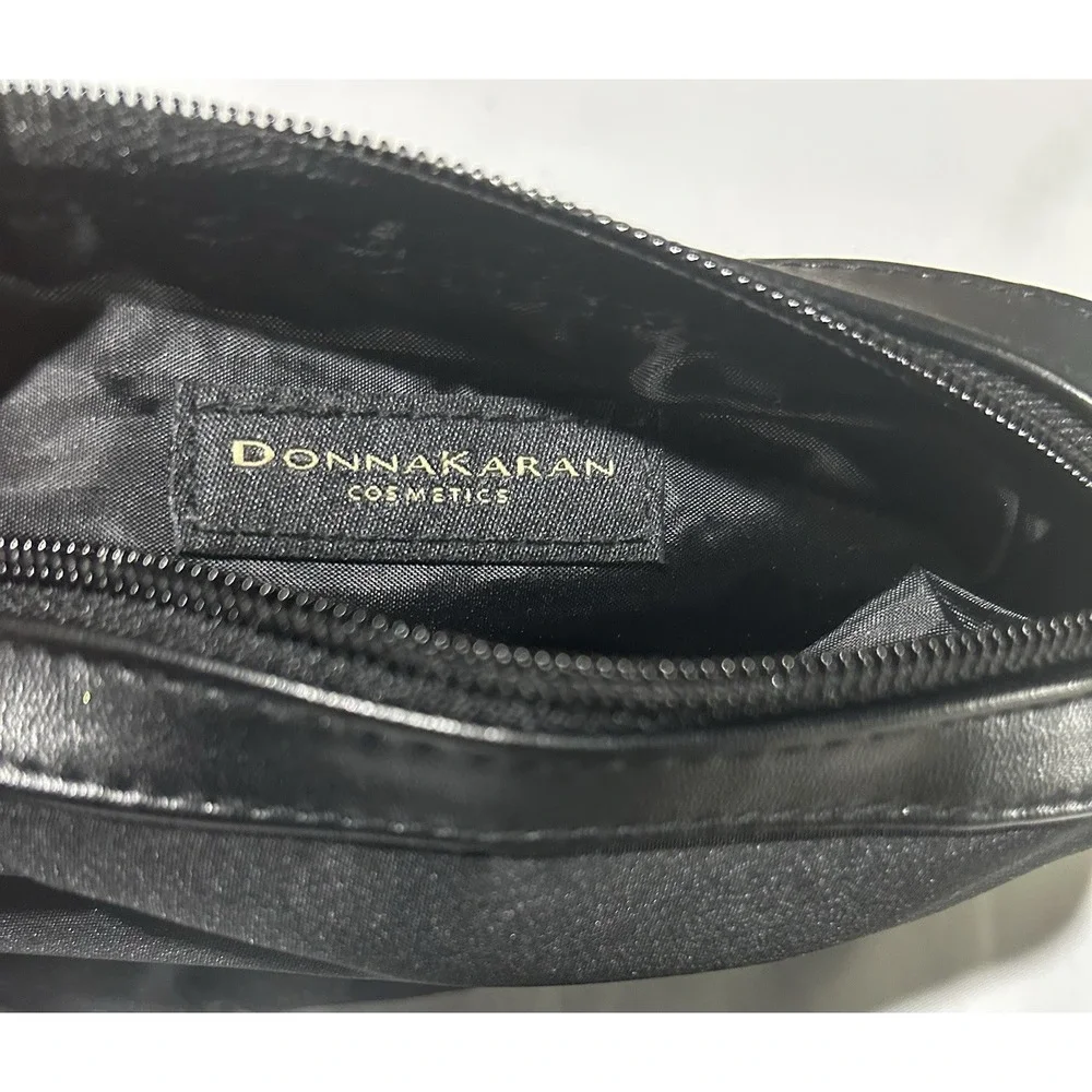 Donna Karan Cosmetic Bags Makeup Travel Pouch Black Fabric DK Design Logo 2 Pack